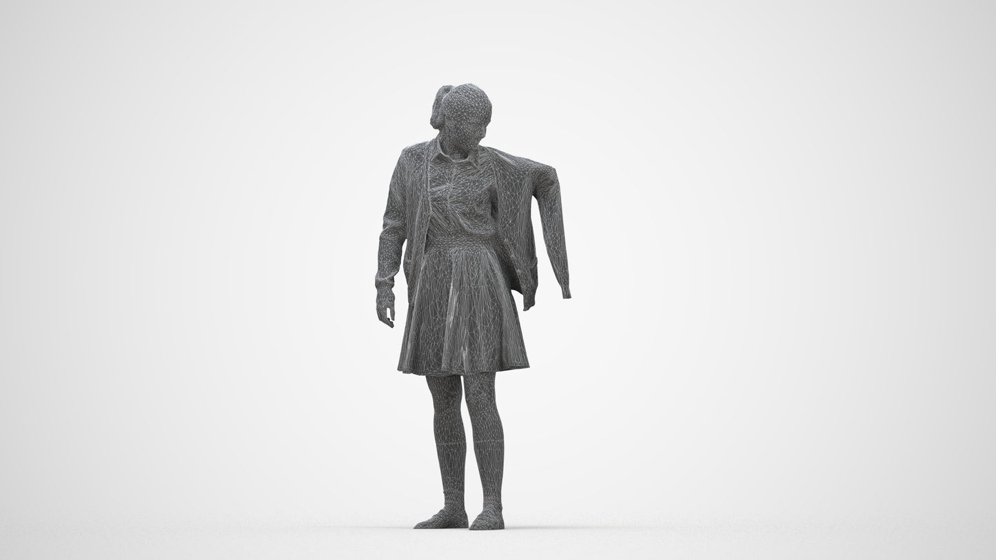 scanned 3D girl kids, photogrammetry people for Enscape and V-Ray, wireframe back view