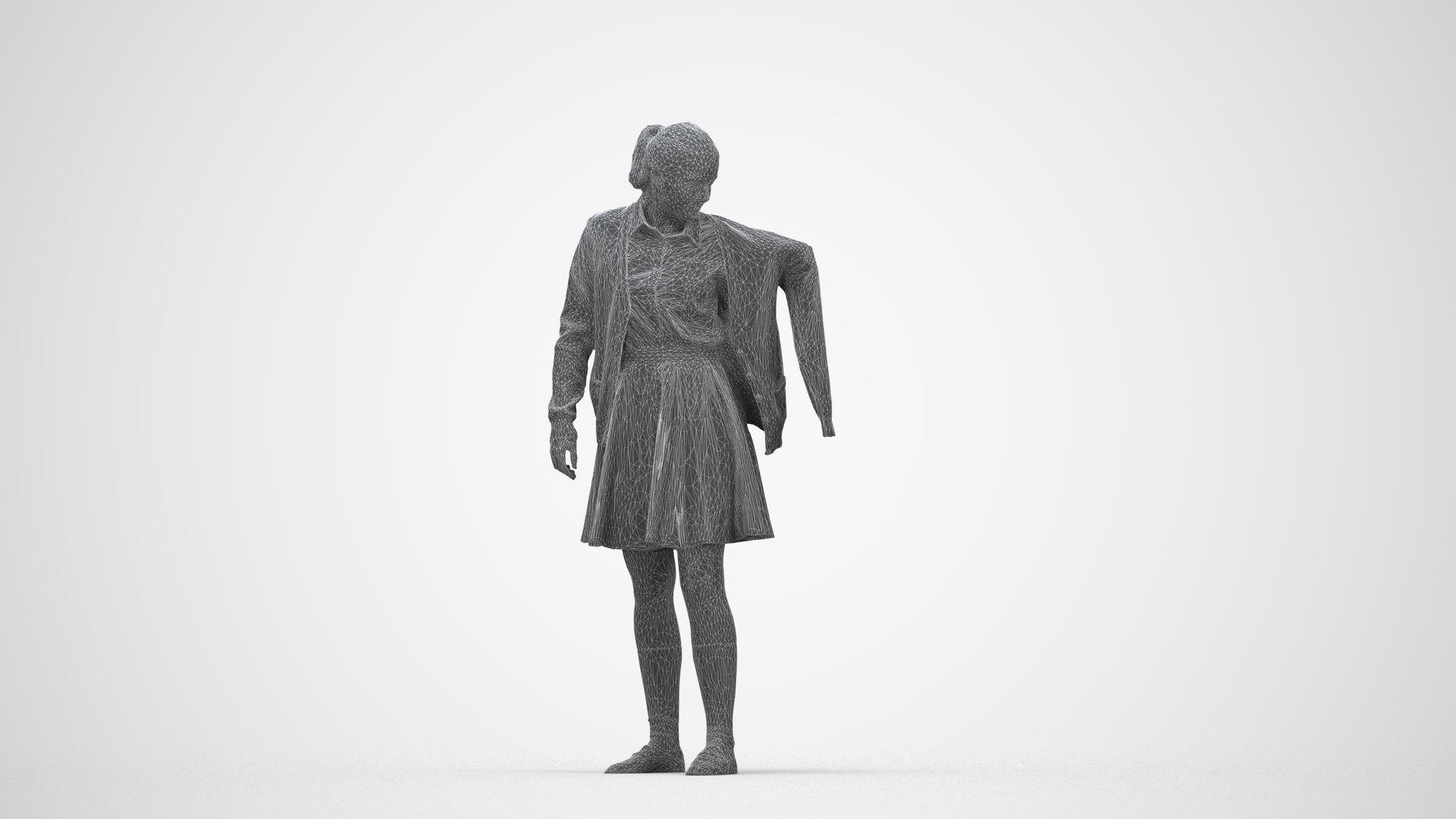 scanned 3D girl kids, photogrammetry people for Enscape and V-Ray, wireframe back view