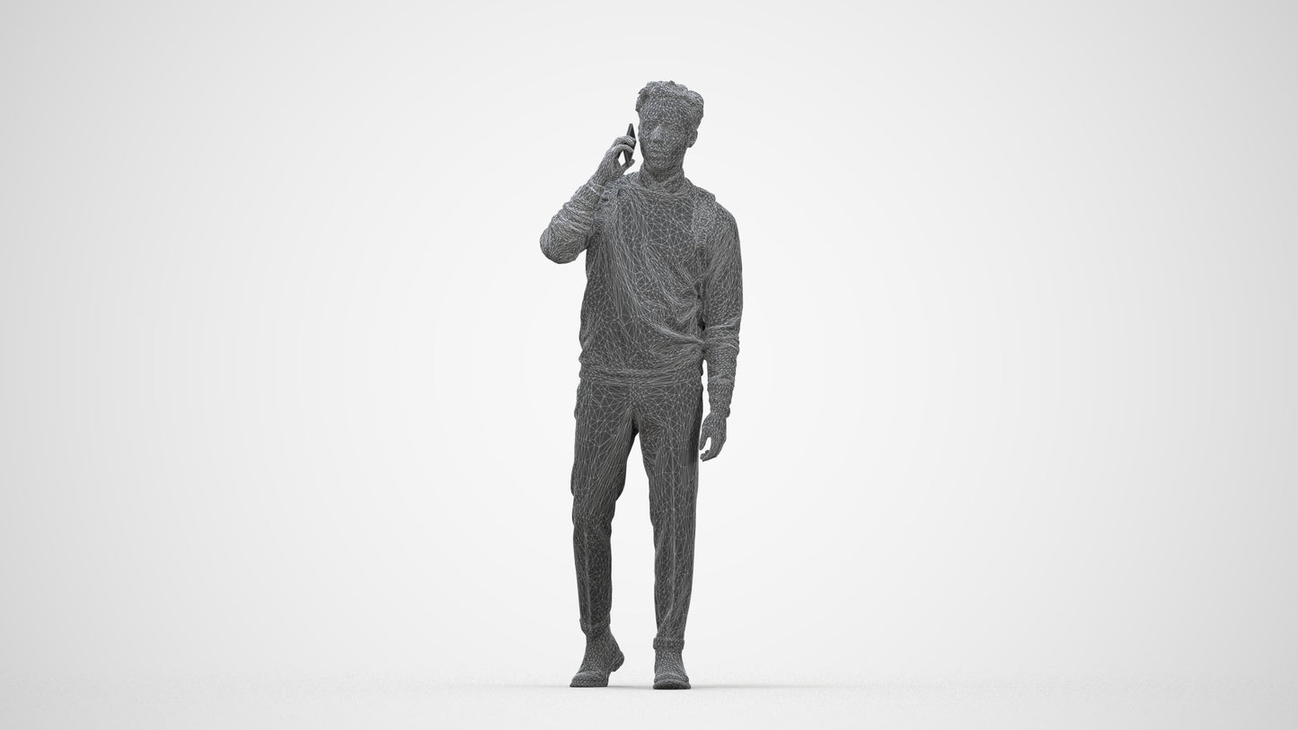 scanned 3D man casual walking, photogrammetry people for Enscape and V-Ray, wireframe back view