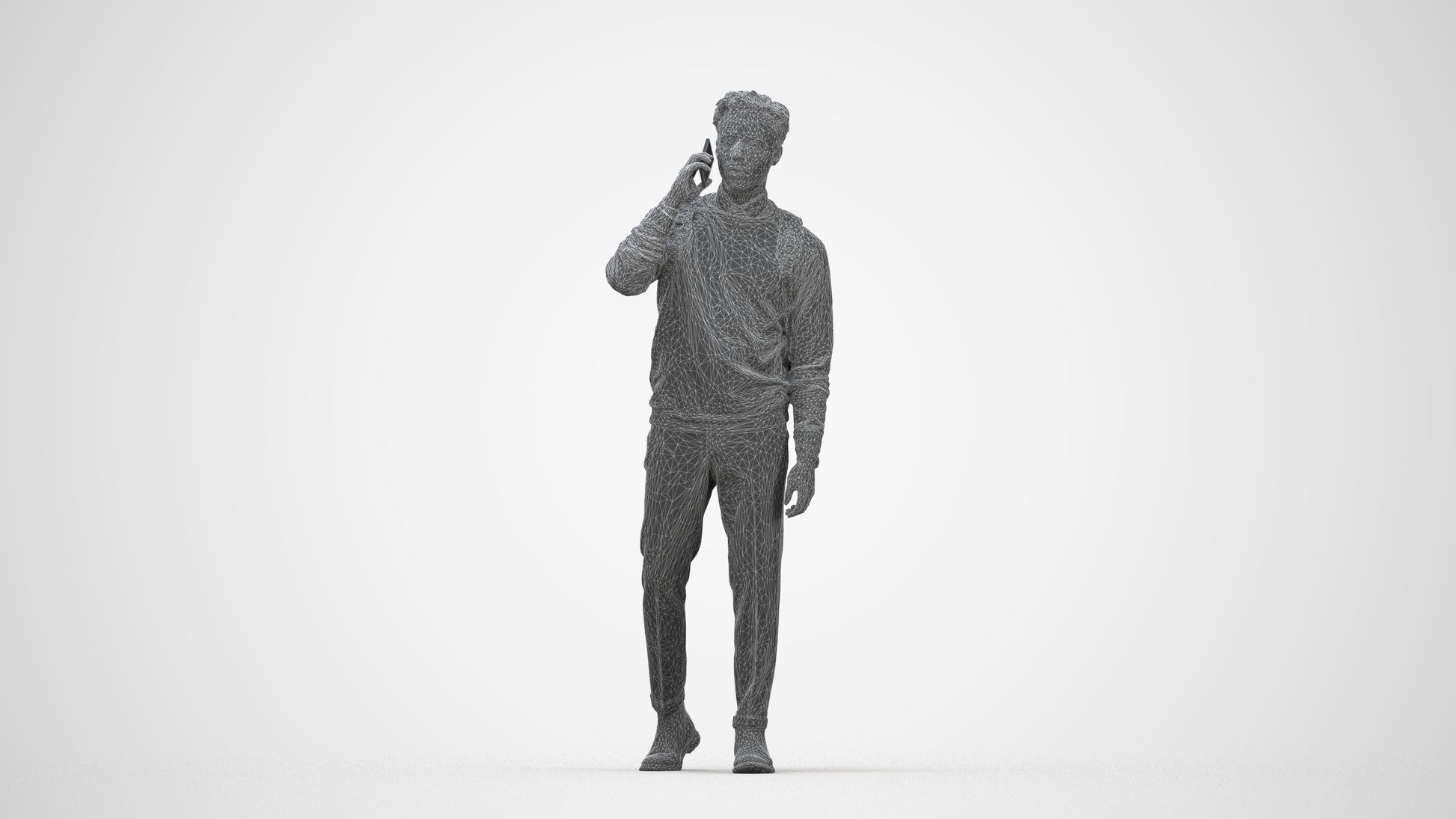 scanned 3D man casual walking, photogrammetry people for Enscape and V-Ray, wireframe back view