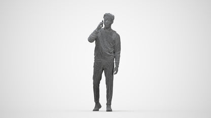 scanned 3D man casual walking, photogrammetry people for Enscape and V-Ray, wireframe back view