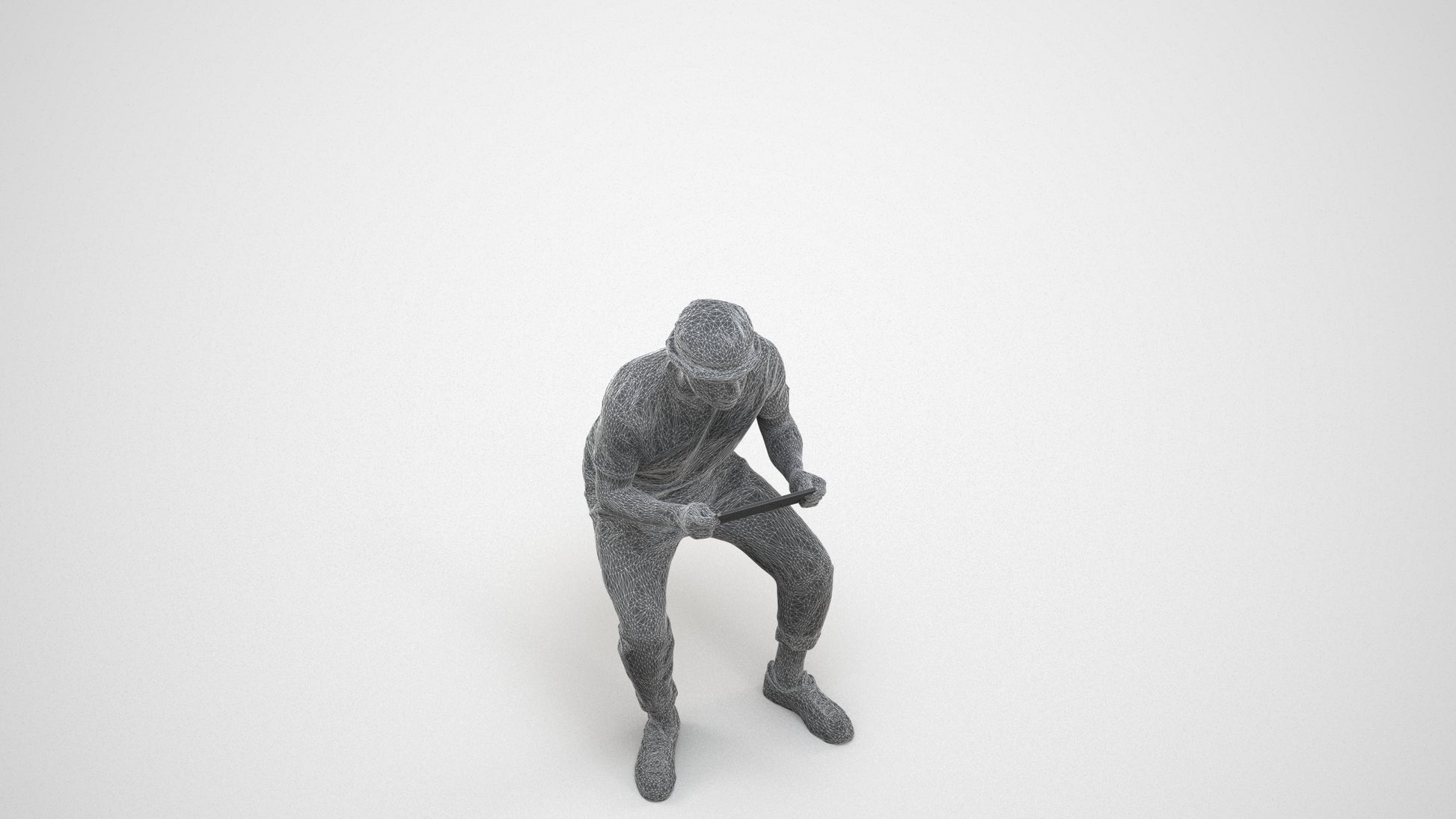 scanned 3D man casual sitting, photogrammetry people for Enscape and V-Ray, wireframe three-quarter view
