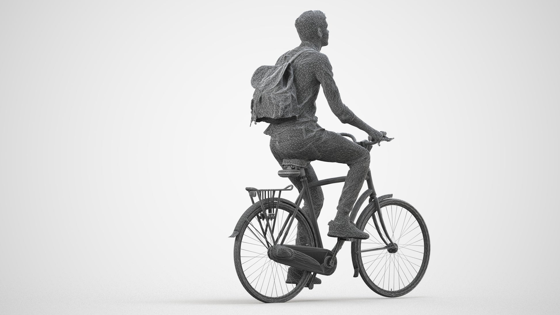 photogrammetry 3D man casual cycling, realistic human model archviz FBX, wireframe side view