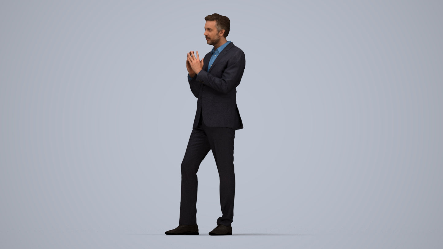 realistic 3D human man business, archviz people FBX OBJ for Blender, top-down view render