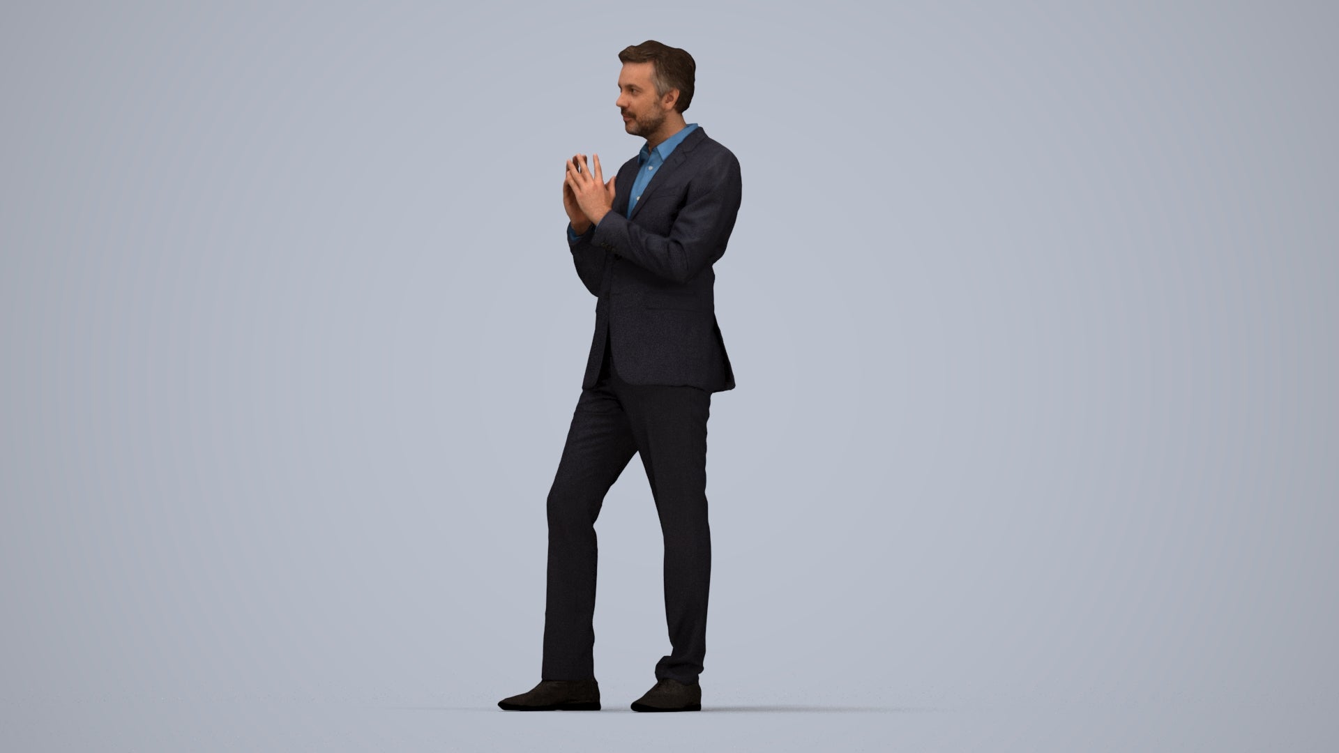 realistic 3D human man business, archviz people FBX OBJ for Blender, top-down view render