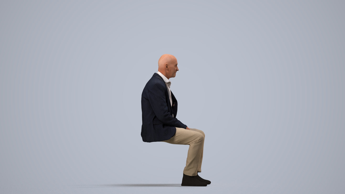 3D scanned senior man business, photorealistic archviz people for Enscape and SketchUp, side view render