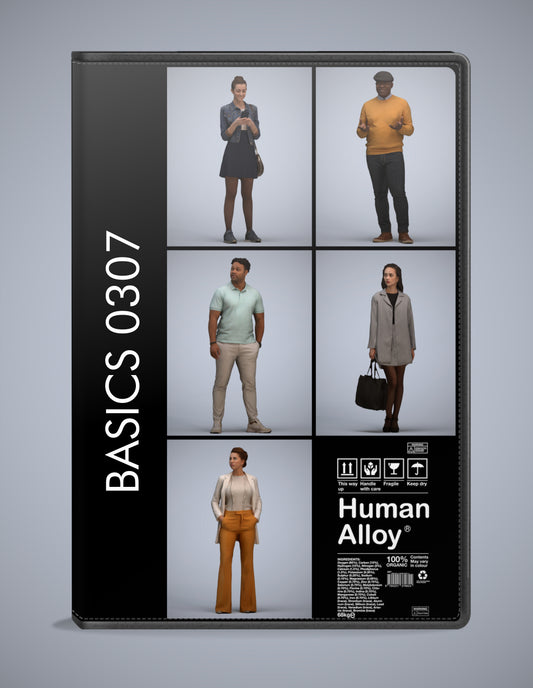 3D human models standing bundle, 5 photogrammetry scanned people for archviz