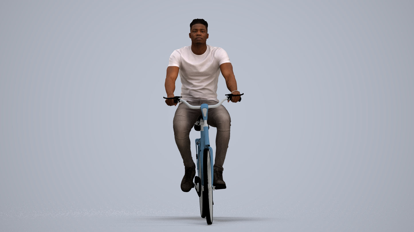 scanned 3D man casual cycling, photogrammetry people for Enscape and V-Ray, standing pose render