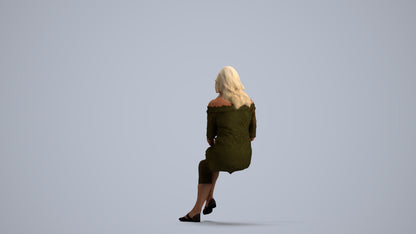 realistic 3D senior woman casual sitting, scanned archviz people for Blender and 3ds Max, front view render