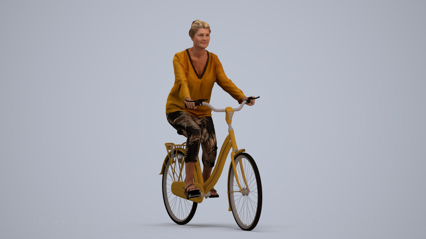 3D scanned woman cycling casual, photorealistic archviz people for Enscape and SketchUp, standing pose render