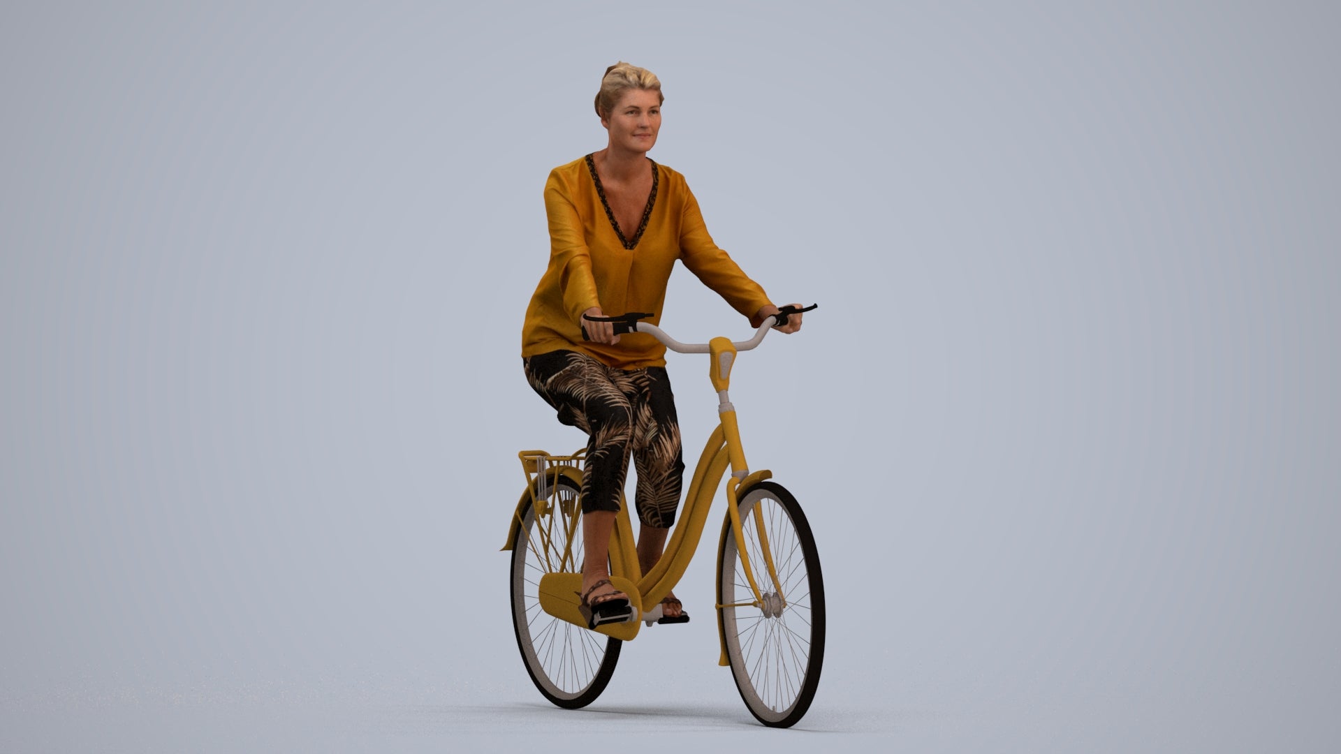 3D scanned woman cycling casual, photorealistic archviz people for Enscape and SketchUp, standing pose render