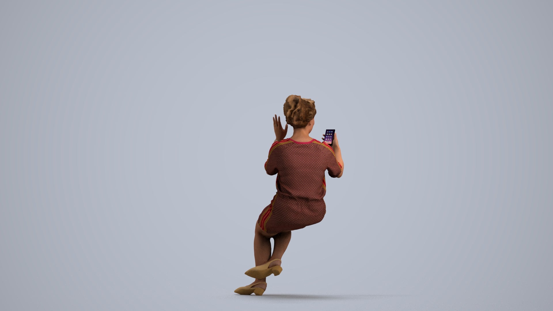 3D scanned woman sitting casual, photorealistic archviz people for Enscape and SketchUp, front view render