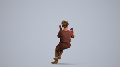 3D scanned woman sitting casual, photorealistic archviz people for Enscape and SketchUp, front view render
