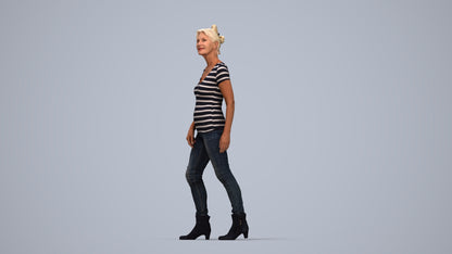 realistic 3D human senior woman casual walking, archviz people FBX OBJ for Blender, top-down view render