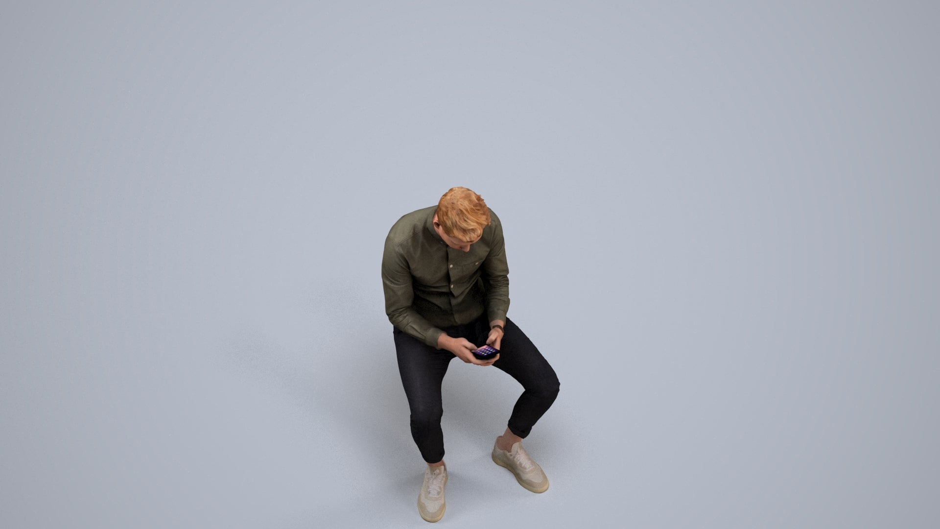 photogrammetry 3D man casual sitting, realistic human model archviz FBX, back view render