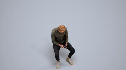 photogrammetry 3D man casual sitting, realistic human model archviz FBX, back view render