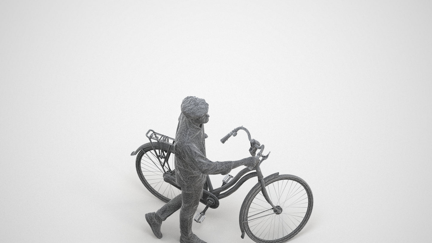 realistic 3D man casual sitting, scanned archviz people for Blender and 3ds Max, wireframe three-quarter view