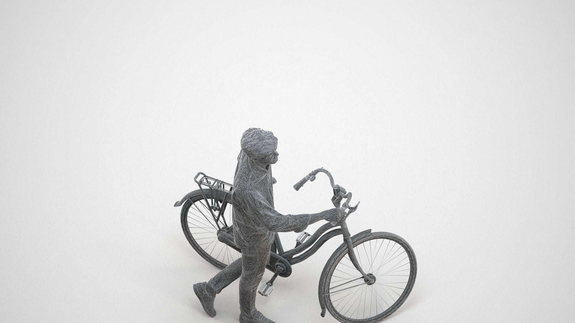 realistic 3D man casual sitting, scanned archviz people for Blender and 3ds Max, wireframe three-quarter view