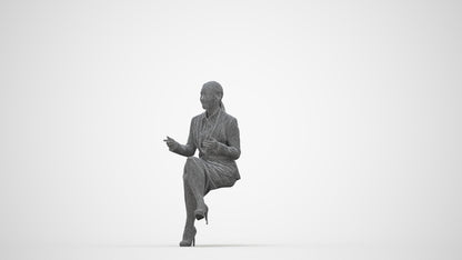 realistic 3D woman business sitting, scanned archviz people for Blender and 3ds Max, wireframe back view