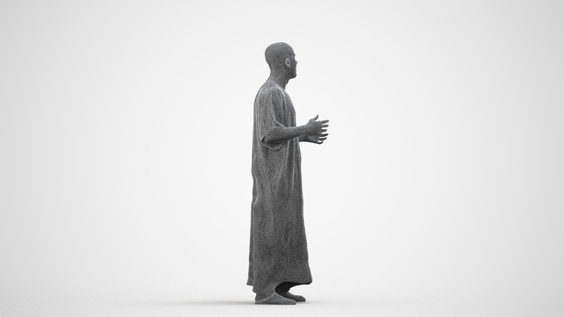 realistic 3D human man standing, archviz people FBX OBJ for Blender, wireframe side view