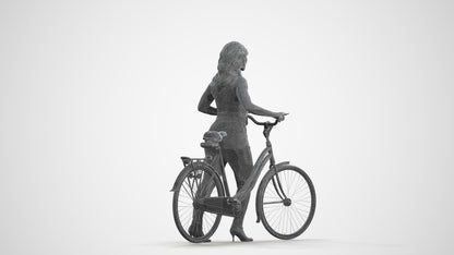 realistic 3D human woman casual cycling, archviz people FBX OBJ for Blender, wireframe front view