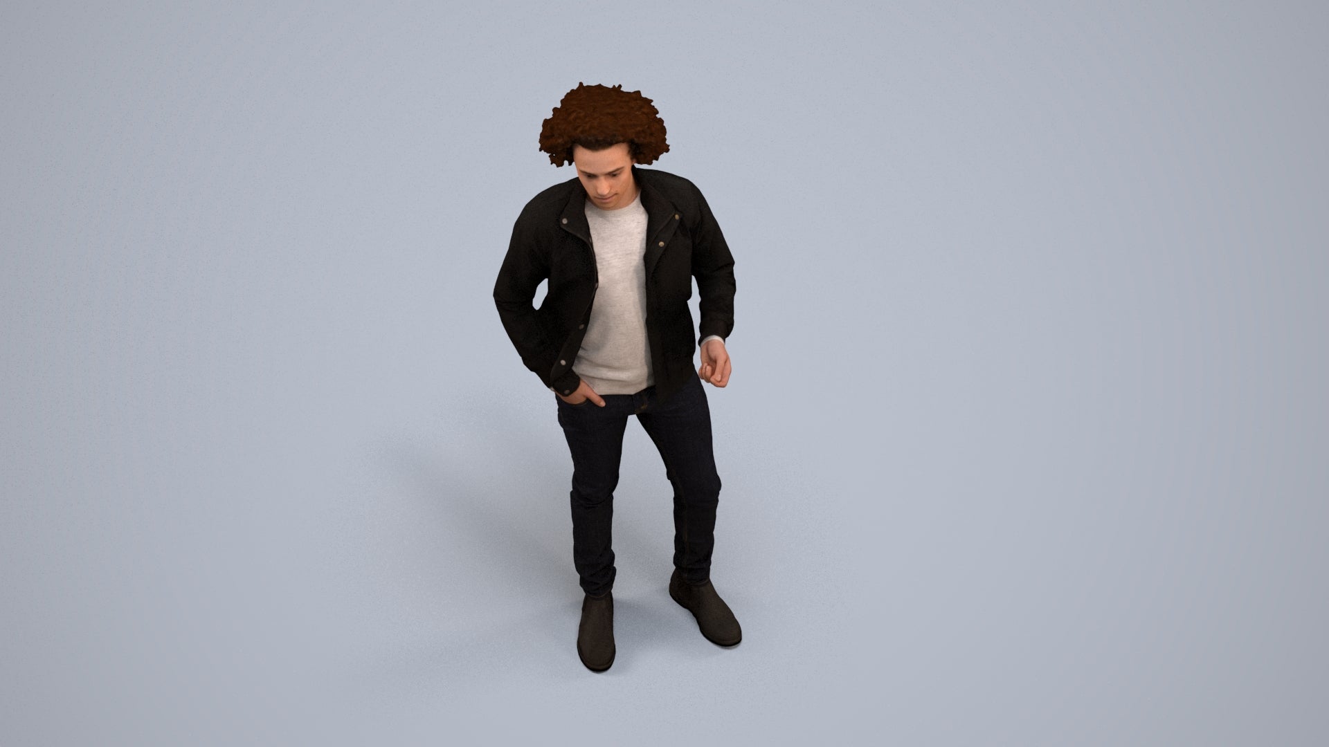 realistic 3D people man casual standing, render-ready for V-Ray and Corona, FBX OBJ, back view render