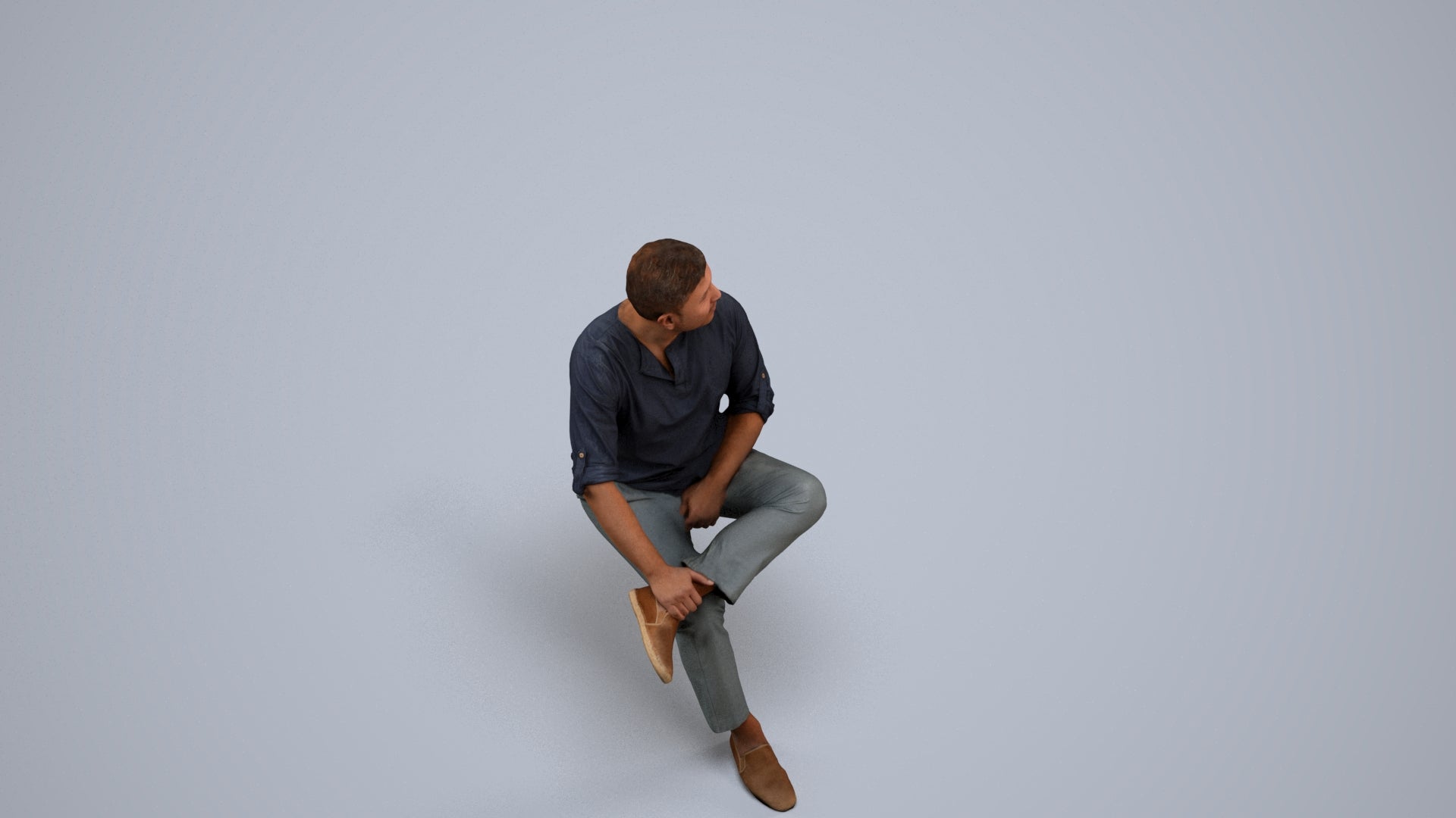 photogrammetry 3D man casual sitting, realistic human model archviz FBX, back view render