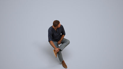 photogrammetry 3D man casual sitting, realistic human model archviz FBX, back view render