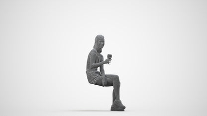 photogrammetry 3D woman casual sitting, realistic human model archviz FBX, wireframe side view