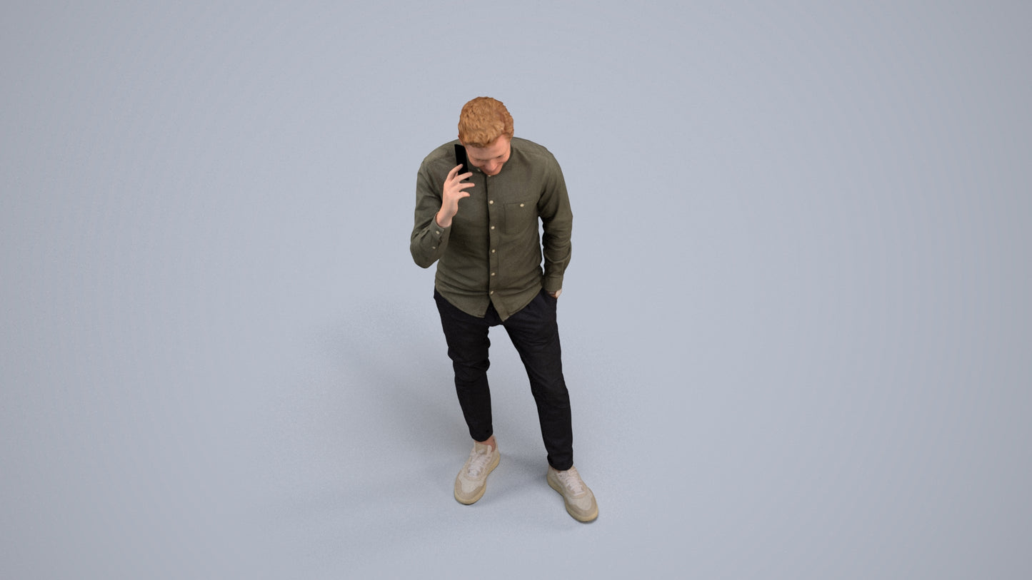 realistic 3D human man casual standing, archviz people FBX OBJ for Blender, back view render