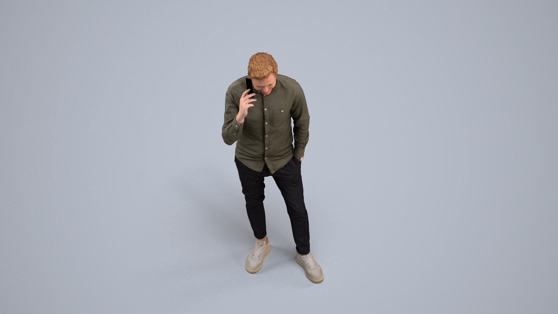 realistic 3D human man casual standing, archviz people FBX OBJ for Blender, back view render