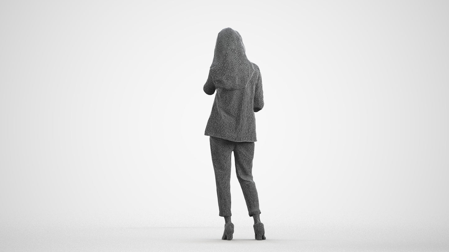 3D scanned woman business, photorealistic archviz people for Enscape and SketchUp, wireframe front view
