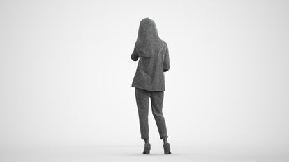 3D scanned woman business, photorealistic archviz people for Enscape and SketchUp, wireframe front view
