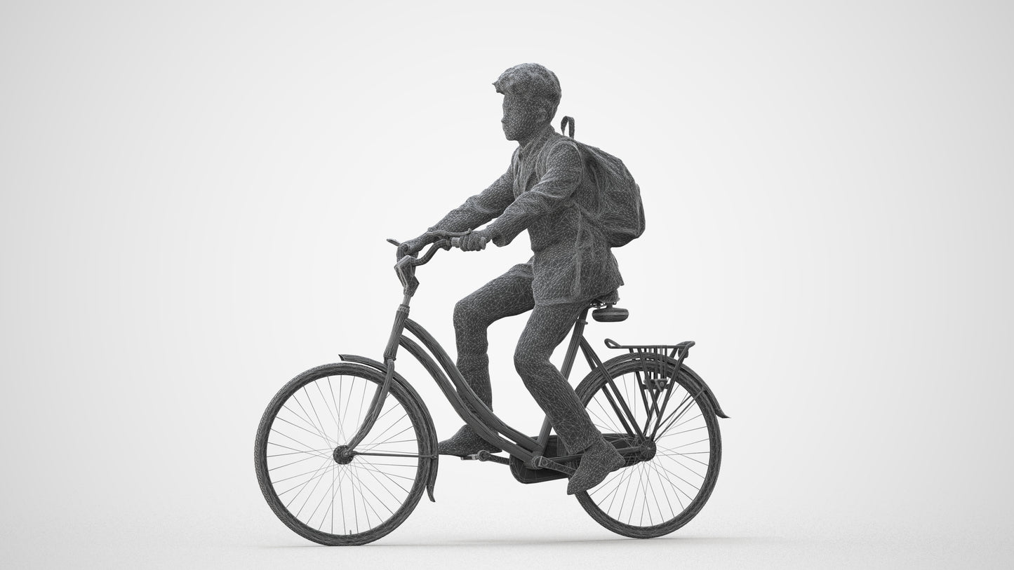 photogrammetry 3D man formal cycling, realistic human model archviz FBX, square thumbnail
