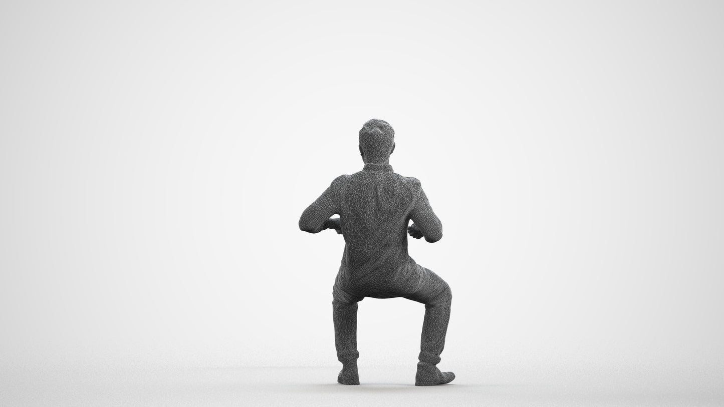 realistic 3D man casual sitting, scanned archviz people for Blender and 3ds Max, wireframe front view
