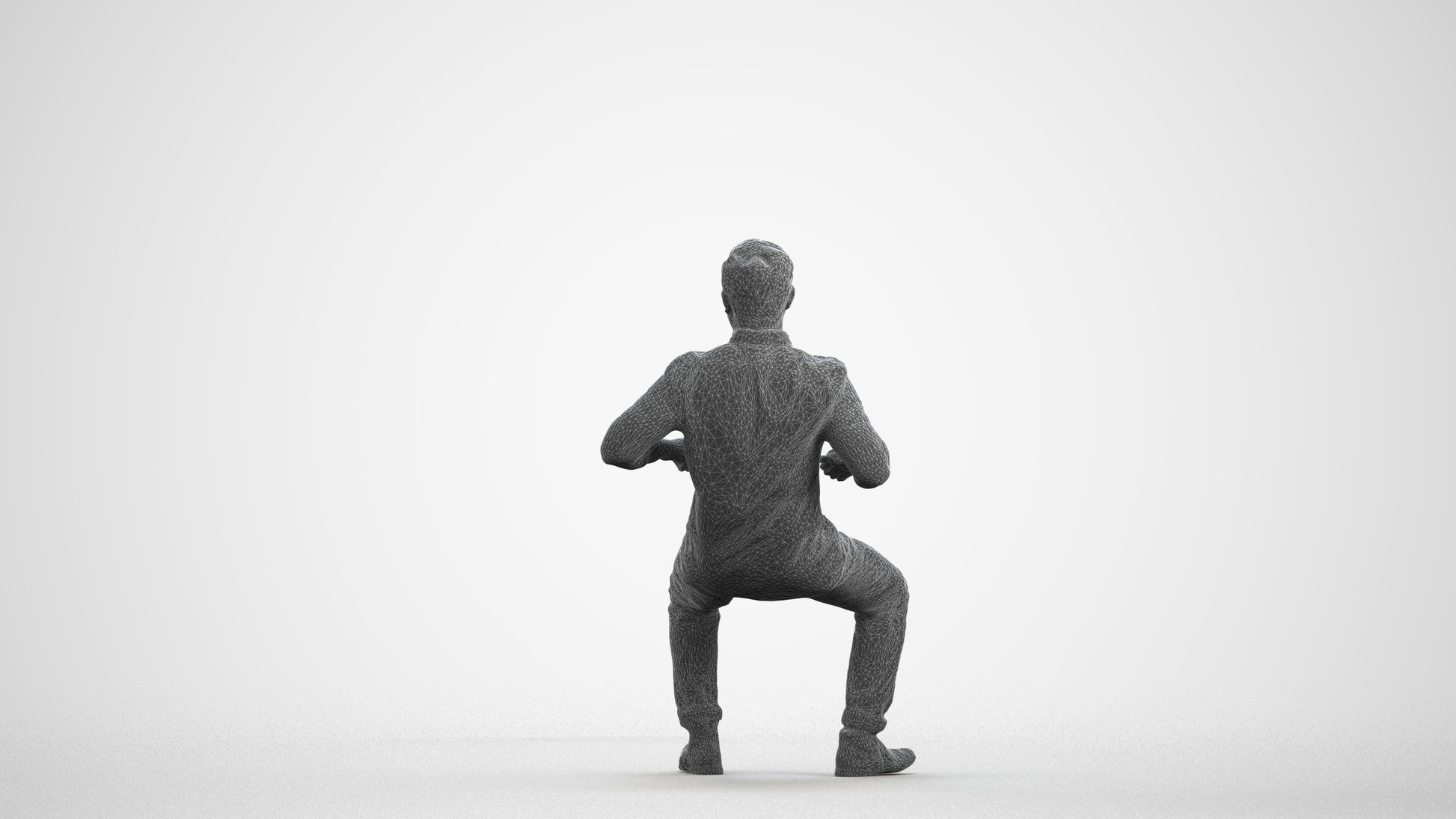 realistic 3D man casual sitting, scanned archviz people for Blender and 3ds Max, wireframe front view