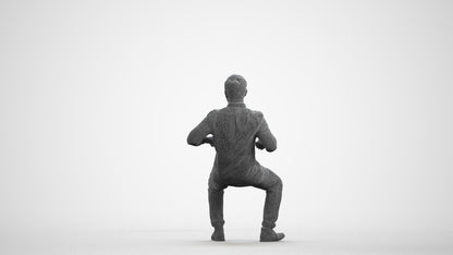 realistic 3D man casual sitting, scanned archviz people for Blender and 3ds Max, wireframe front view