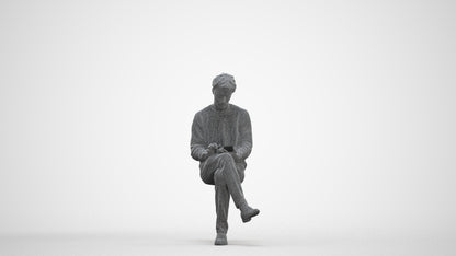 realistic 3D people man casual sitting, render-ready for V-Ray and Corona, FBX OBJ, three-quarter front view render