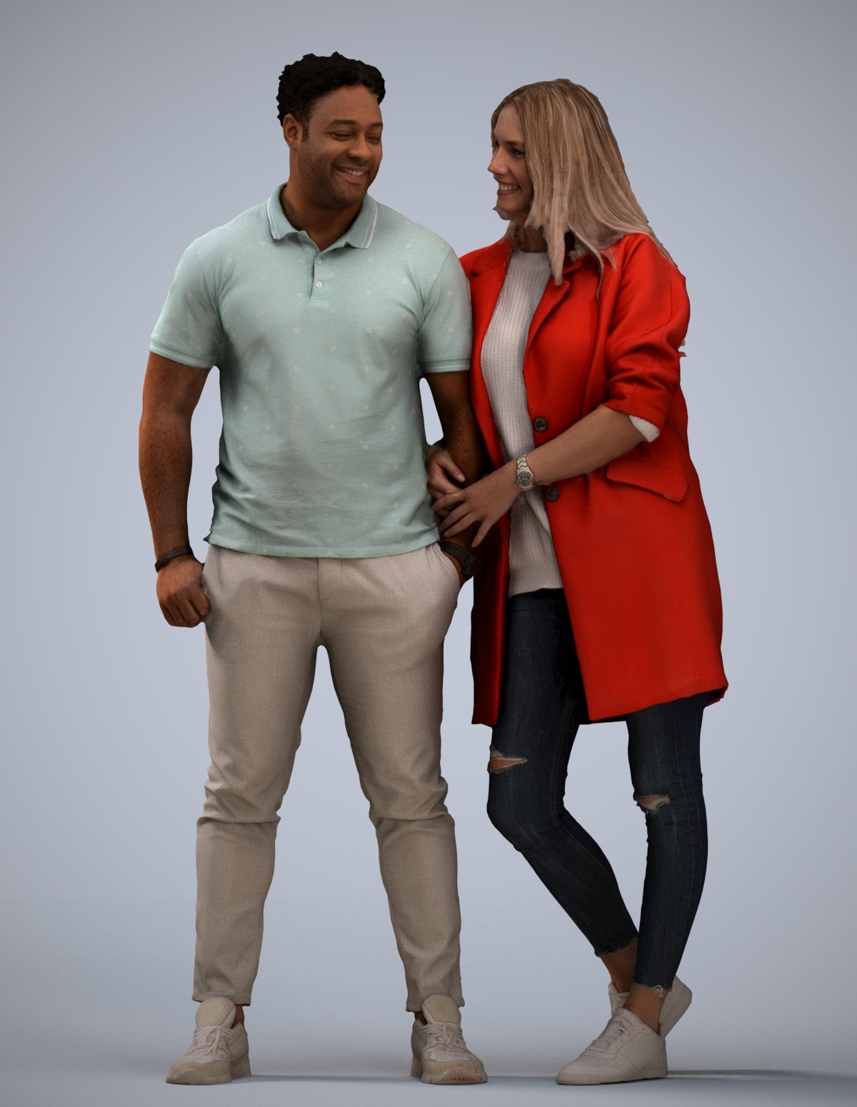 realistic 3D human man casual couple, archviz people FBX OBJ for Blender