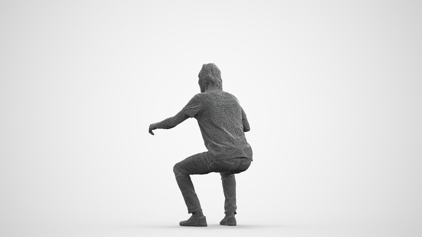 scanned 3D man casual sitting, photogrammetry people for Enscape and V-Ray, back view render