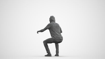 scanned 3D man casual sitting, photogrammetry people for Enscape and V-Ray, back view render