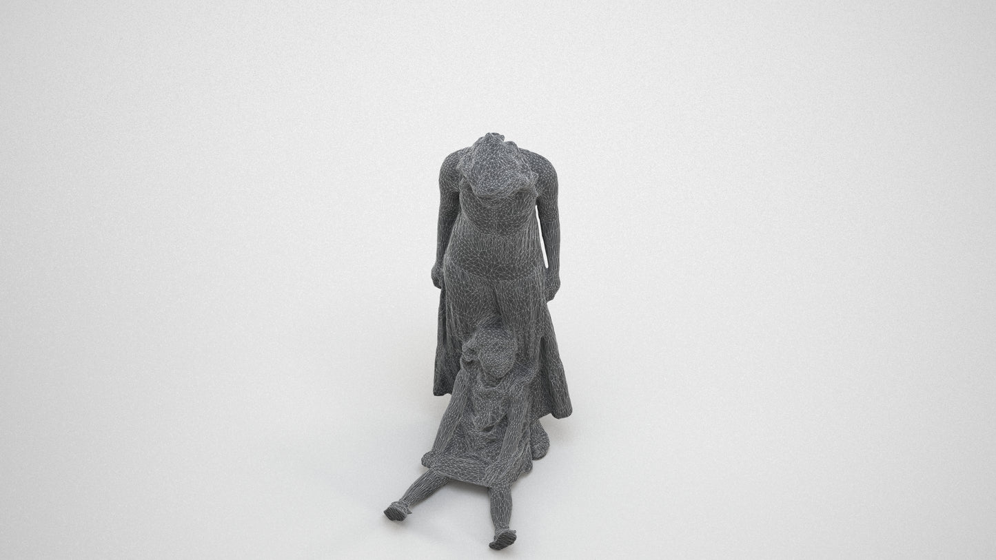 photogrammetry 3D girl casual kids, realistic human model archviz FBX, wireframe three-quarter view
