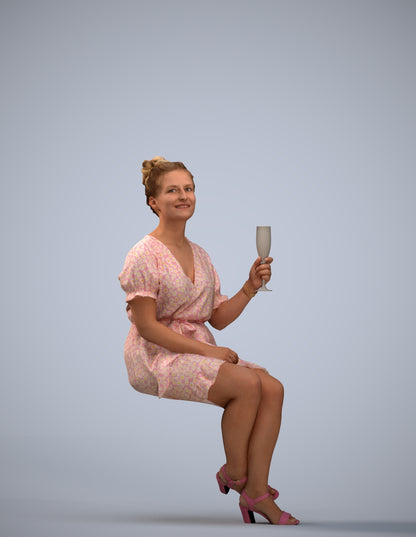 scanned 3D woman casual sitting, photogrammetry people for Enscape and V-Ray