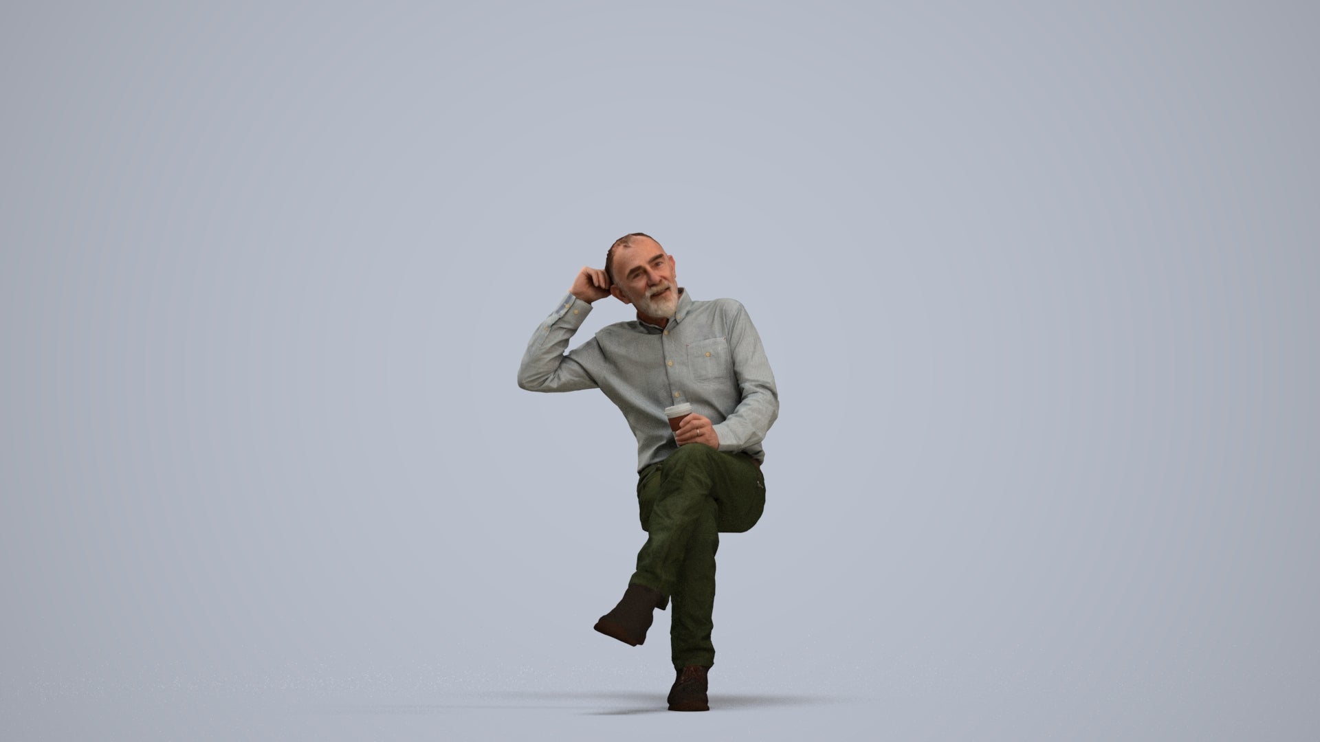 realistic 3D people senior man casual sitting, render-ready for V-Ray and Corona, FBX OBJ, standing pose render