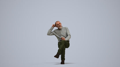 realistic 3D people senior man casual sitting, render-ready for V-Ray and Corona, FBX OBJ, standing pose render