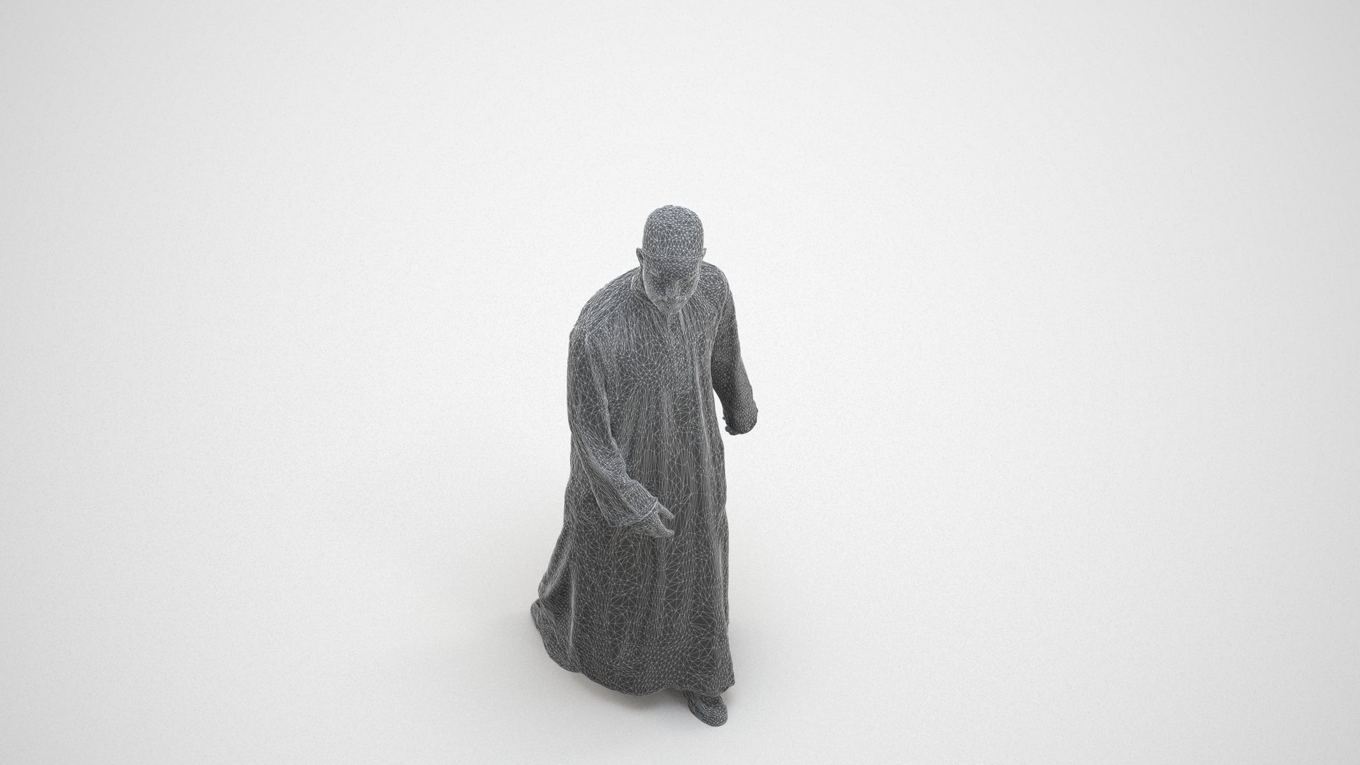 3D people model man walking, scanned human for 3ds Max rendering, wireframe three-quarter view