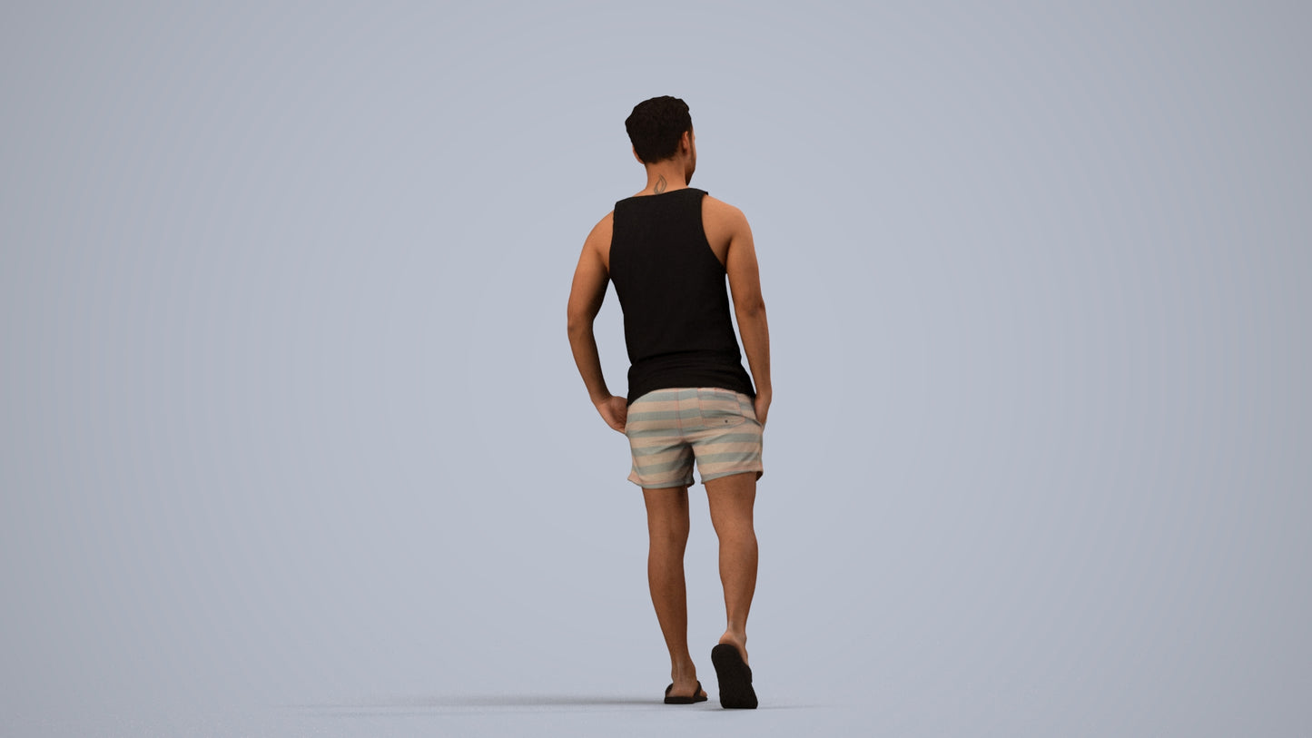 photogrammetry 3D man casual walking, realistic human model archviz FBX, side view render