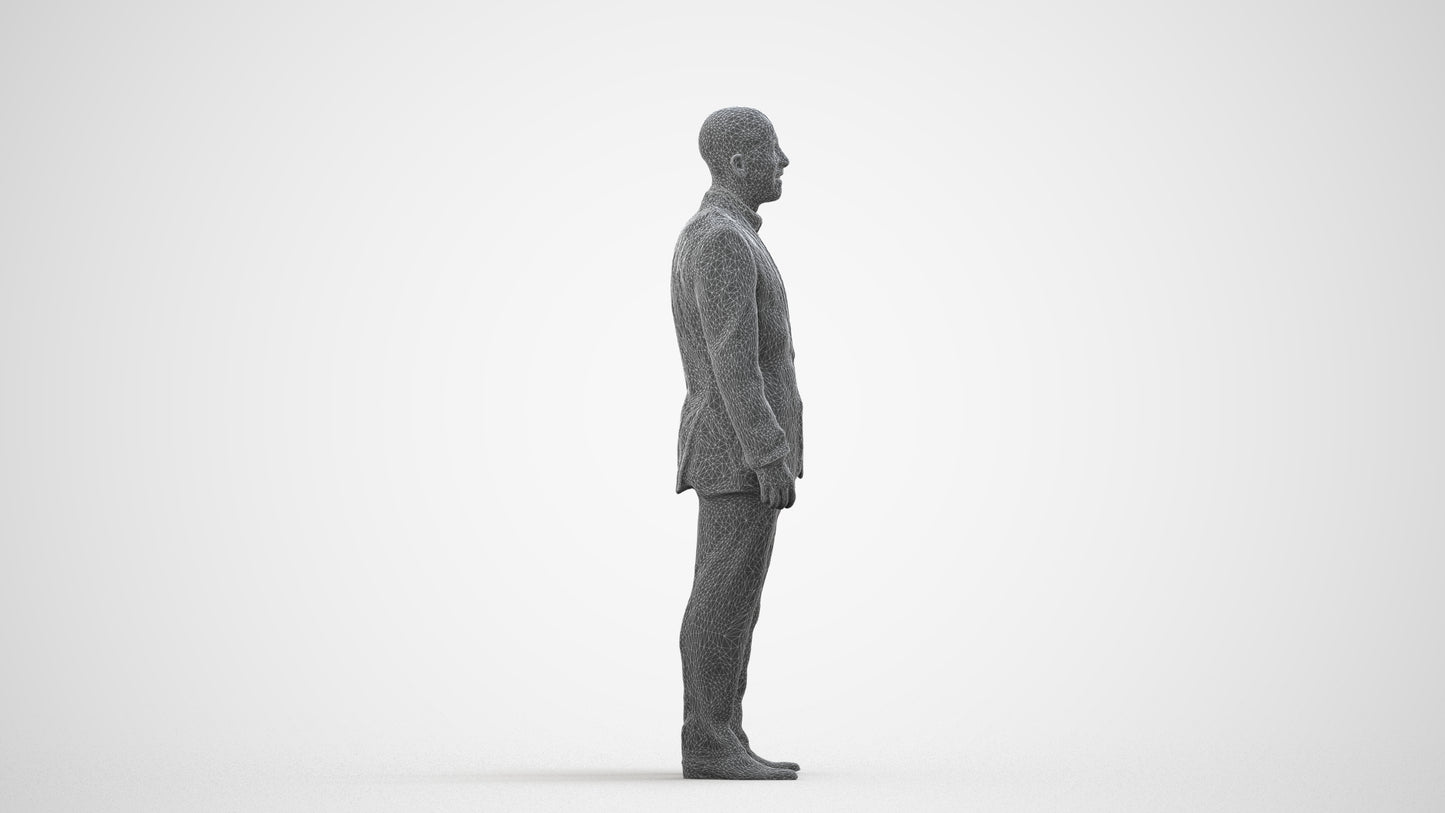 realistic 3D man business, scanned archviz people for Blender and 3ds Max, wireframe side view