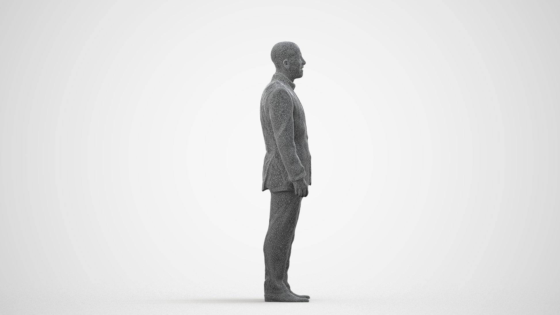 realistic 3D man business, scanned archviz people for Blender and 3ds Max, wireframe side view
