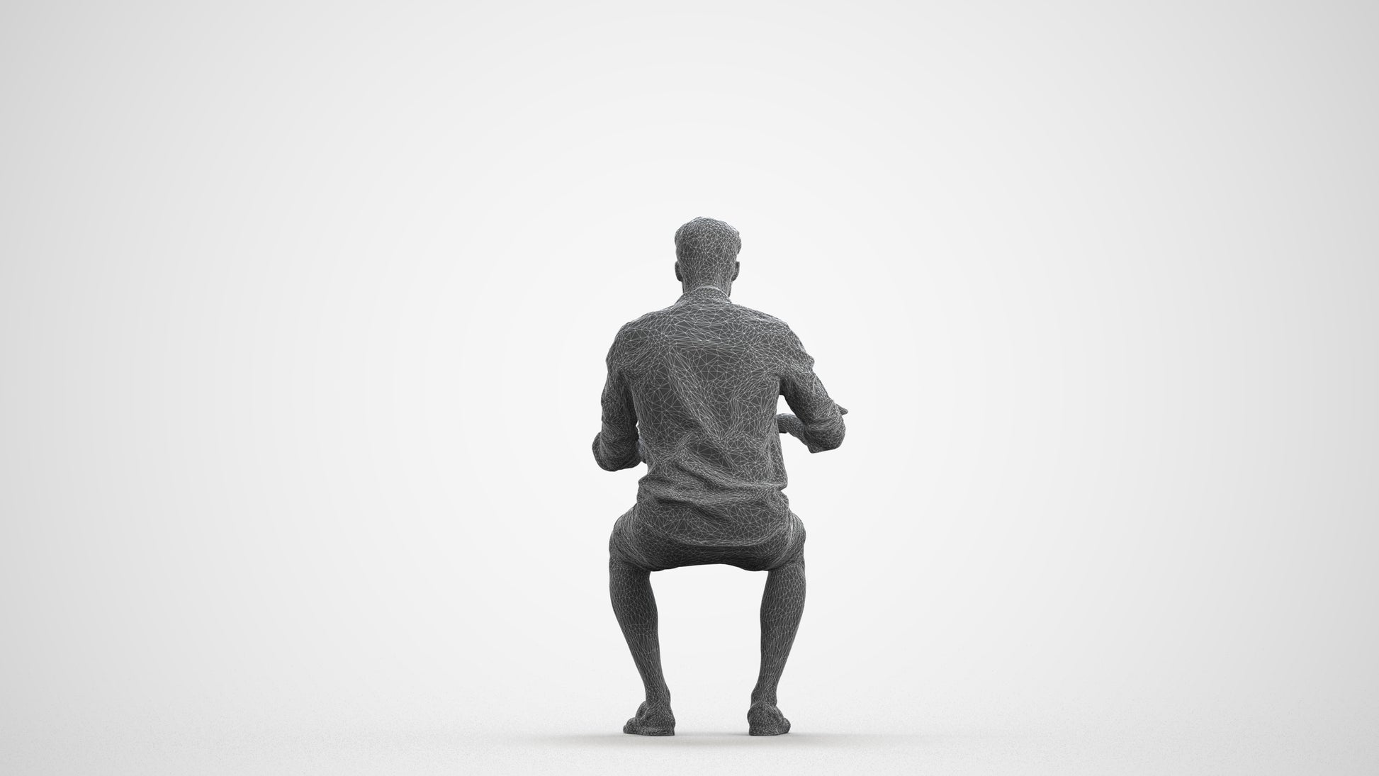scanned 3D man casual sitting, photogrammetry people for Enscape and V-Ray, wireframe front view